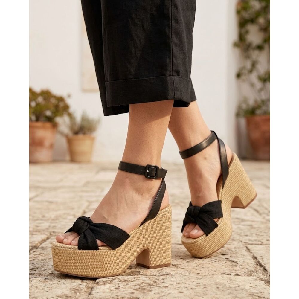Sam Edelman Espadrille Sandals 9.5 Chunky Retro 70s Boho Vacation Black Theresa